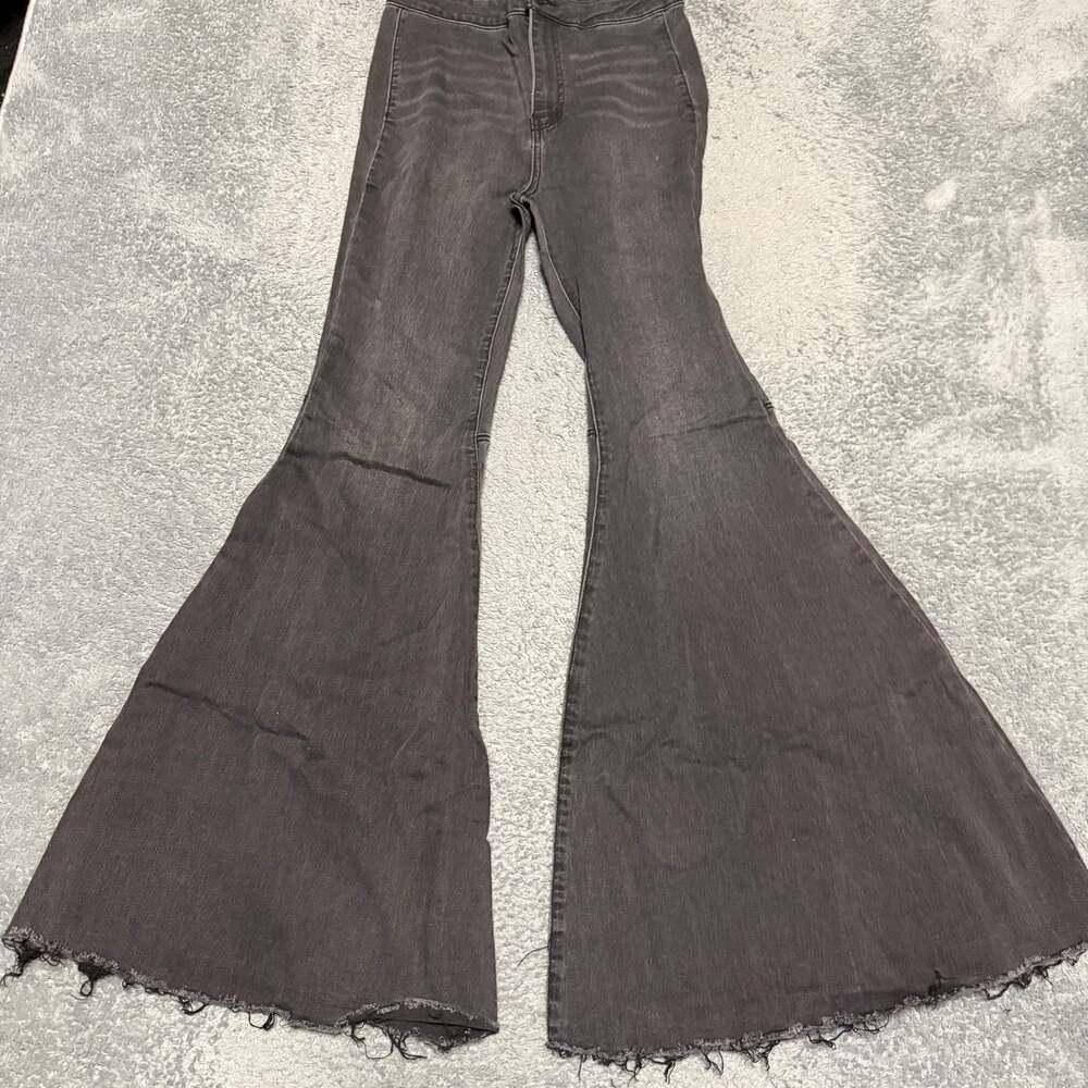 Free People Jeans Womens 28 Gray Just Float On Flare Bell Bottom Wide Stretch